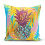 - realhomesK3246 - Realhomes Renkli Yaprak Zeminli Ananas Detaylı Modern Yastık Kırlent Kılıfı Realhomes