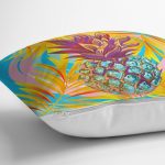 - realhomesK3246-2 - Realhomes Renkli Yaprak Zeminli Ananas Detaylı Modern Yastık Kırlent Kılıfı Realhomes