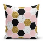 - realhomesK3247 - Realhomes Geometrik Petek Desenli Altın Detaylı Modern Yastık Kırlent Kılıfı Realhomes