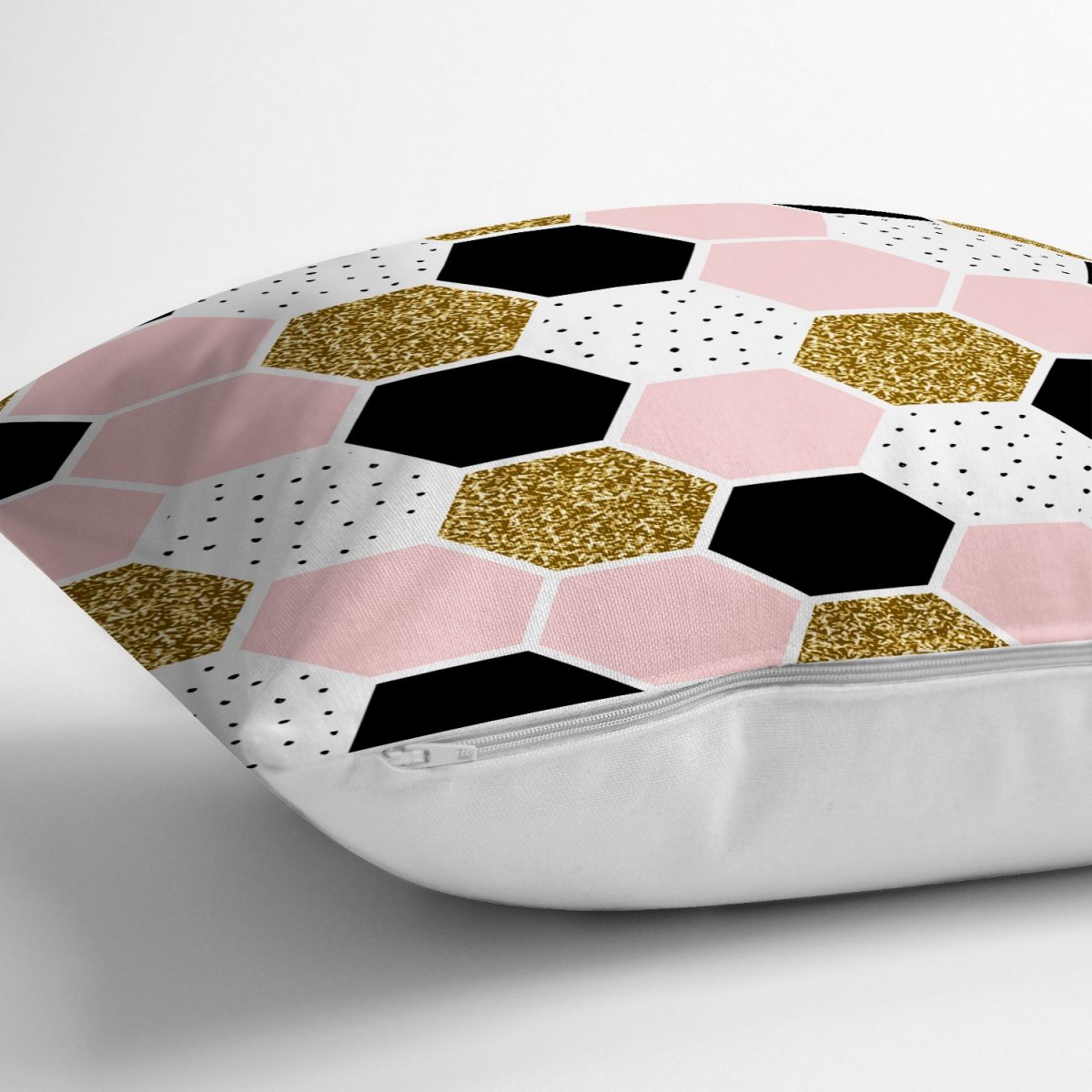 Geometrik Petek Desenli Altın Detaylı Modern Yastık Kırlent Kılıfı Realhomes
