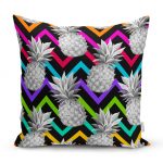 - realhomesK3250 - Realhomes Siyah Zigzag Temalı Ananas Desenli Modern Yastık Kırlent Kılıfı Realhomes