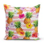 - realhomesK3252 - Realhomes Pembe Zeminli Ananaslar Özel Tasarım Yastık Kırlent Kılıfı Realhomes
