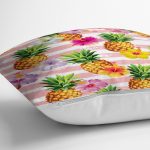 - realhomesK3252-2 - Realhomes Pembe Zeminli Ananaslar Özel Tasarım Yastık Kırlent Kılıfı Realhomes