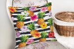 - realhomesK3253-1 - Realhomes Siyah Zeminli Renkli Ananaslar Özel Tasarım Yastık Kırlent Kılıfı Realhomes