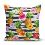 - realhomesK3253 - Realhomes Siyah Zeminli Renkli Ananaslar Özel Tasarım Yastık Kırlent Kılıfı Realhomes