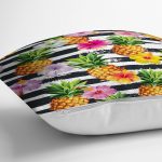 - realhomesK3253-2 - Realhomes Siyah Zeminli Renkli Ananaslar Özel Tasarım Yastık Kırlent Kılıfı Realhomes