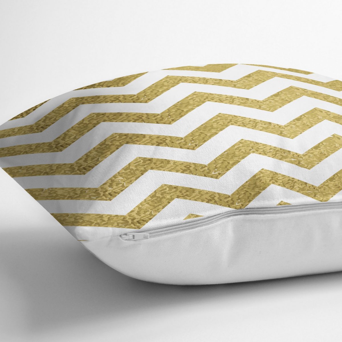 Zigzag Altın Kabartma Desenli Modern Tasarımlı Yastık Kırlent Kılıfı Realhomes