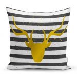 - realhomesK3259 - Realhomes  Çizgili Gold Geyik Desenli Modern Yastık Kırlent Kılıfı Realhomes
