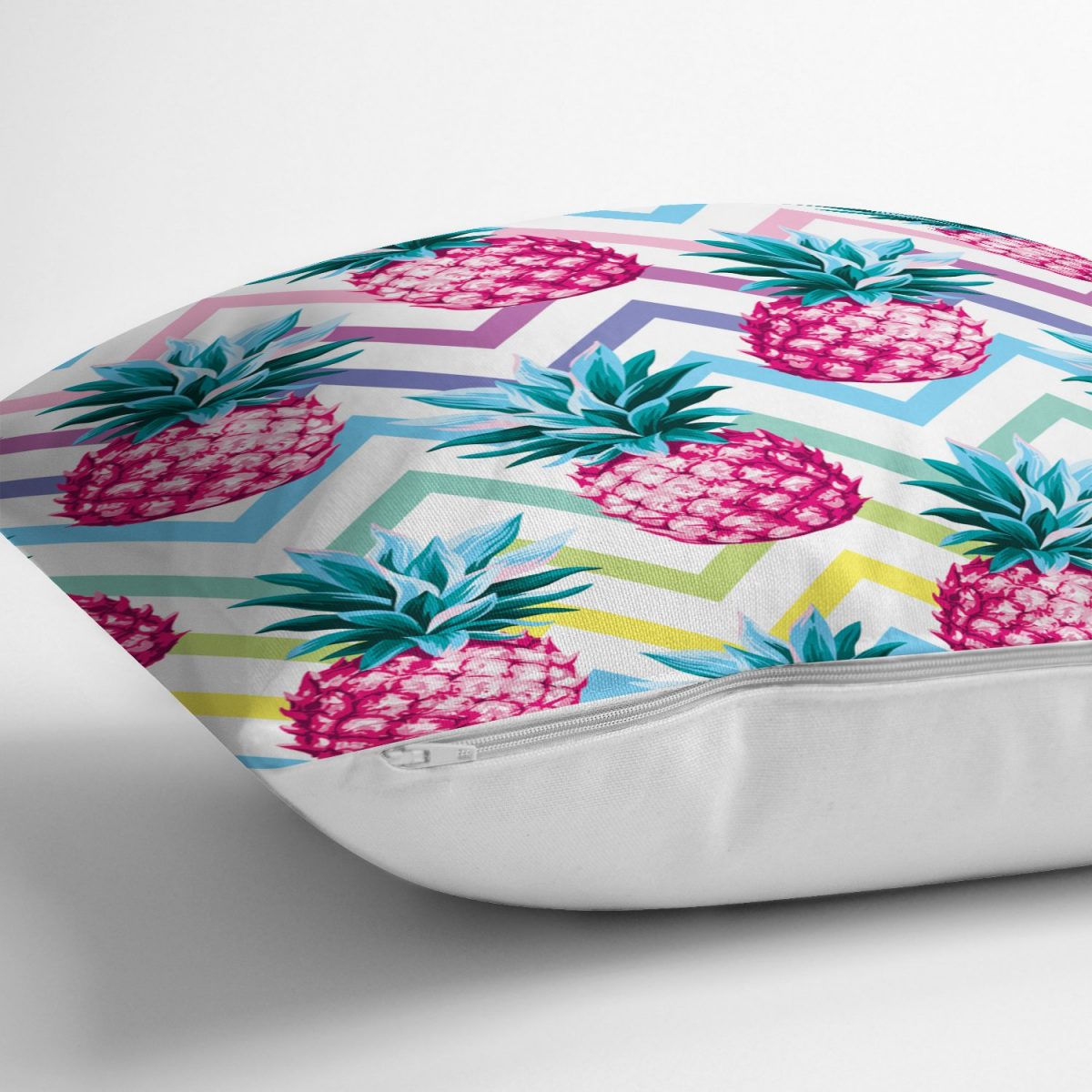 Renkli Zigzag Desenli Ananaslar Modern Tasarımlı Yastık Kırlent Kılıfı Realhomes