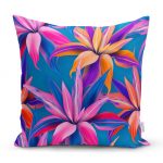 - realhomesK3262 - Realhomes  Mavi Zeminli Yapraklar Özel Tasarımlı Yastık Kırlent Kılıfı Realhomes