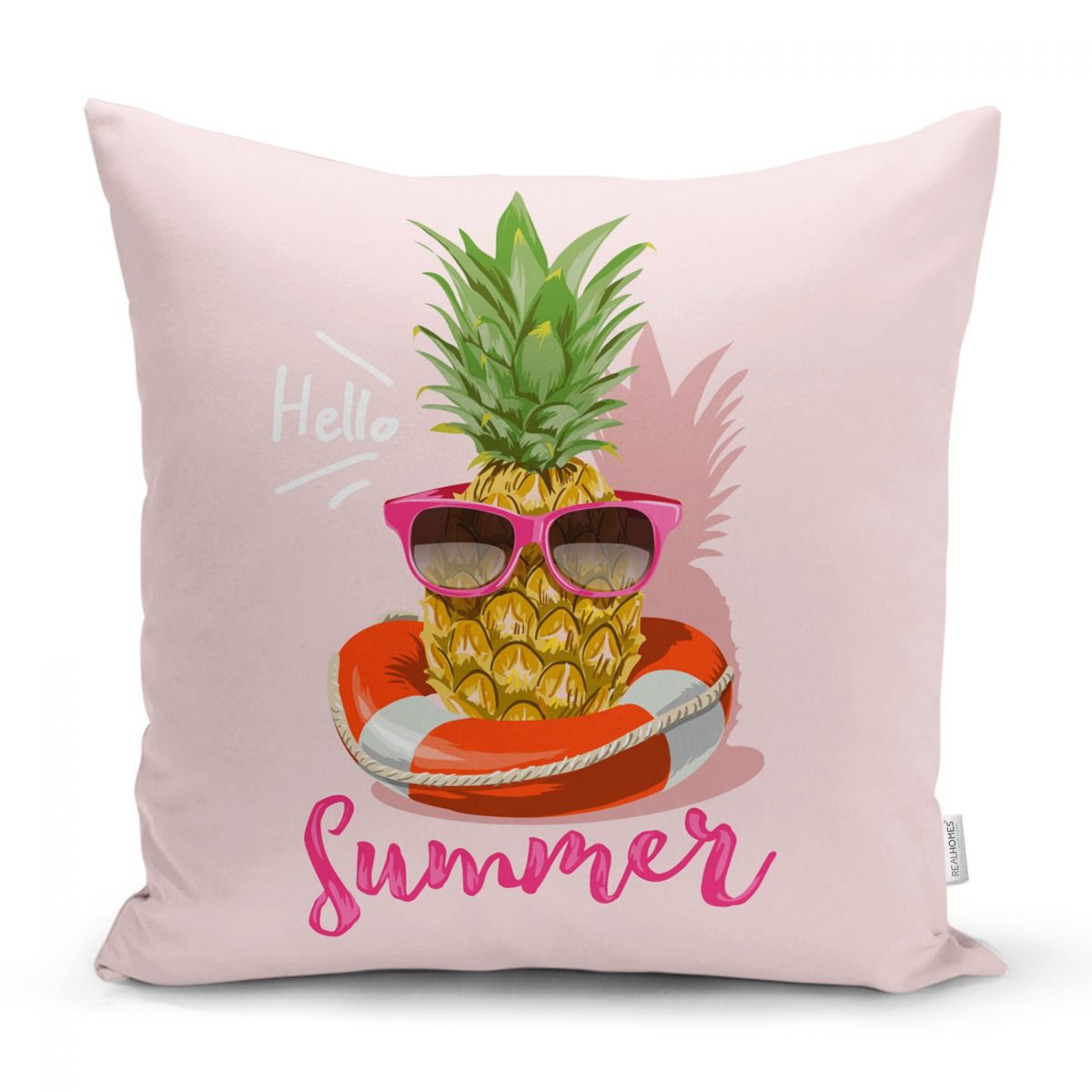 Pembe Zeminli Summer Ananas Desenli Yastık Kırlent Kılıfı Realhomes
