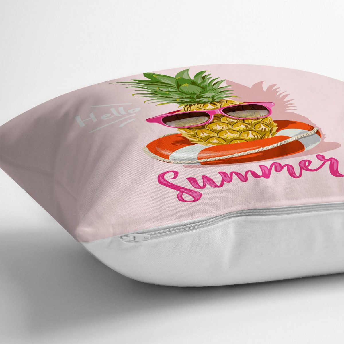 Pembe Zeminli Summer Ananas Desenli Yastık Kırlent Kılıfı Realhomes