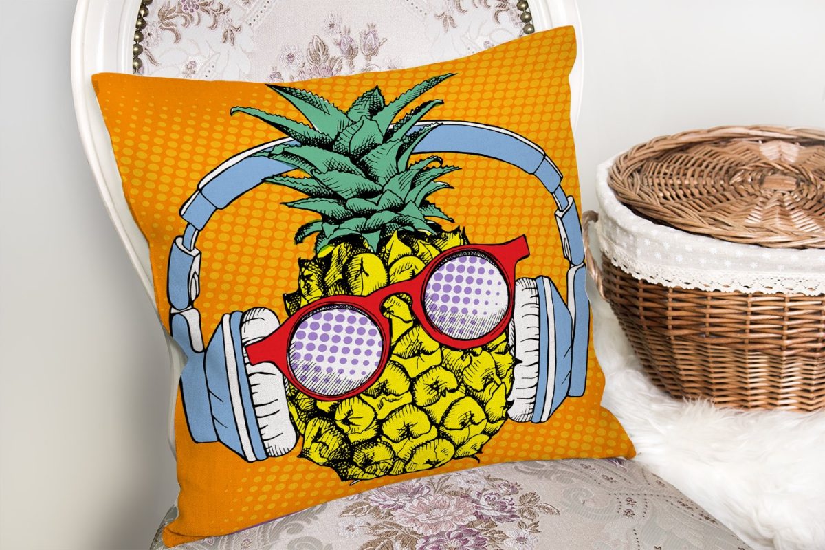 Turuncu Zeminde Summer Ananas Tasarımlı Yastık Kırlent Kılıfı Realhomes