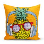 - realhomesK3271 - Realhomes Turuncu Zeminde Summer Ananas Tasarımlı Yastık Kırlent Kılıfı Realhomes