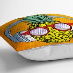 - realhomesK3271-2 - Realhomes Turuncu Zeminde Summer Ananas Tasarımlı Yastık Kırlent Kılıfı Realhomes