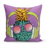 - realhomesK3274 - Realhomes Mor Zeminde Tropikal Ananas Desenli Dijital Baskılı Kırlent Kılıfı Realhomes