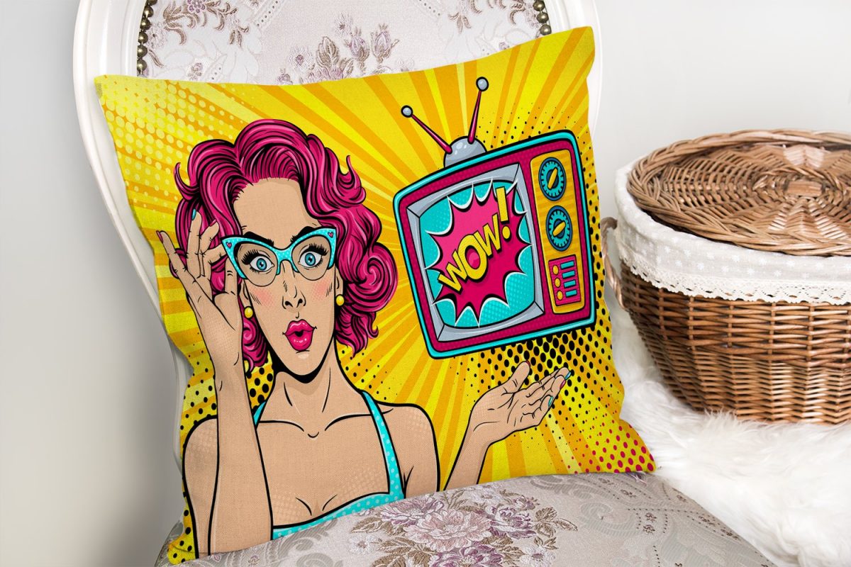 Pop Art Wow Desenli Özel Tasarım Dekoratif Yastık Kırlent Kılıfı Realhomes