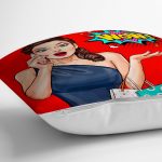 - realhomesK3281-2 - Realhomes Kırmızı Zeminli Popart Wow Desenli Modern Yastık Kırlent Kılıfı Realhomes