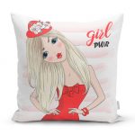 Çizgili Grl Power Desenli Dijital Baskılı Dekoratif Yastık Kırlent Kılıfı Realhomes