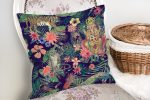 - realhomesK3308-1 - Realhomes Lacivert Zeminli Amazon Ormanları Temalı Modern Yastık Kırlent Kılıfı Realhomes