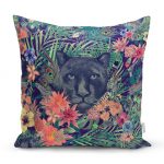 - realhomesK3309 - Realhomes Lacivert Zeminli Leopar Özel Tasarım Dekoratif Yastık Kırlent Kılıfı Realhomes