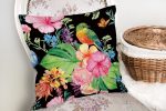 - realhomesK3312-1 - Realhomes Watercolor Çiçek ve Kuş Motifli Özel Tasarım Yastık Kırlent Kılıfı Realhomes