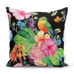 - realhomesK3312 - Realhomes Watercolor Çiçek ve Kuş Motifli Özel Tasarım Yastık Kırlent Kılıfı Realhomes
