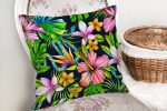 Lacivert Zeminli Tropikal Desenli Dijital Baskılı Yastık Kırlent Kılıfı Realhomes