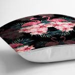 - realhomesK3314-2 - Realhomes  Siyah Zeminde Lilyum ve Flamingo Özel Tasarım Yastık Kırlent Kılıfı Realhomes