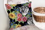 - realhomesK3318-1 - Realhomes  Siyah Zeminde Leopar ve Çiçekler Özel Tasarım Yastık Kırlent Kılıfı Realhomes