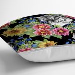 - realhomesK3318-2 - Realhomes  Siyah Zeminde Leopar ve Çiçekler Özel Tasarım Yastık Kırlent Kılıfı Realhomes