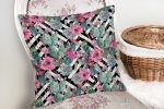 - realhomesK3319-1 - Realhomes Geometrik Zeminde Çiçek ve Kaktüsler Özel Tasarım Yastık Kırlent Kılıfı Realhomes