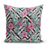 - realhomesK3319 - Realhomes Geometrik Zeminde Çiçek ve Kaktüsler Özel Tasarım Yastık Kırlent Kılıfı Realhomes