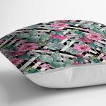 - realhomesK3319-2 - Realhomes Geometrik Zeminde Çiçek ve Kaktüsler Özel Tasarım Yastık Kırlent Kılıfı Realhomes