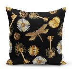 - realhomesK3323 - Realhomes  Siyah Zeminde Etnik Objeler Özel Tasarımlı Yastık Kırlent Kılıfı Realhomes