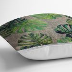 Çuval Zeminli Palmiye Yaprakları Özel Tasarım Yastık Kırlent Kılıfı Realhomes