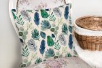 - realhomesK3335-1 - Realhomes  Pudra Zeminde Suluboya Yapraklar Tasarımlı Dekoratif Yastık Kırlent Kılıfı Realhomes
