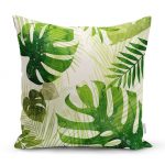 - realhomesK3336 - Realhomes  Ekru Zeminde Amazon Yaprakları Özel Tasarım Yastık Kırlent Kılıfı Realhomes