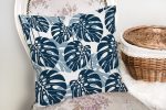 - realhomesK3337-1 - Realhomes  Mavi Renkli Palmiye Yaprakları Dijital Baskılı Yastık Kırlent Kılıfı Realhomes