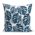 - realhomesK3337 - Realhomes  Mavi Renkli Palmiye Yaprakları Dijital Baskılı Yastık Kırlent Kılıfı Realhomes