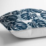 - realhomesK3337-2 - Realhomes  Mavi Renkli Palmiye Yaprakları Dijital Baskılı Yastık Kırlent Kılıfı Realhomes