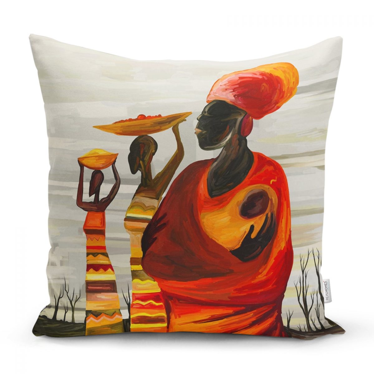 Afrikan Yağlı Boya Çizimli 3D Dekoratif Yastık Kırlent Kılıfı Realhomes