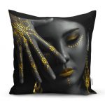 - realhomesK3345 - Realhomes  Siyahi Kadın Tasarımlı 3D Dijital Baskılı Modern Yastık Kırlent Kılıfı Realhomes