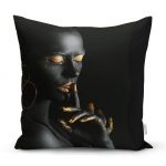 - realhomesK3350 - Realhomes Siyahı Kadın Motifli Özel Tasarım Yastık Kırlent Kılıfı Realhomes