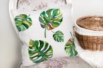 - realhomesK3351-1 - Realhomes  Suluboya Palmiye Yaprakları Desenli Özel Tasarım Yastık Kırlent Kılıfı Realhomes