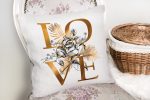 - realhomesK3352-1 - Realhomes Altın Varaklı Love Tasarımlı Modern Dekoratif Yastık Kırlent Kılıfı Realhomes