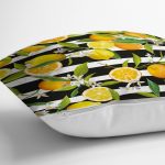 - realhomesK3355-2 - Realhomes  Çizgili Siyah Zeminli Limon Desenli Dekoratif Yastık Kırlent Kılıfı Realhomes