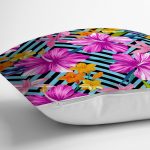 - realhomesK3366-2 - Realhomes  Mavi Geometrik Zeminli Çiçekler Modern Tasarım Yastık Kırlent Kılıfı Realhomes