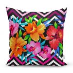 - realhomesK3367 - Realhomes  Zigzag ve Çiçekler Özel Tasarım Dekoratif Yastık Kırlent Kılıfı Realhomes