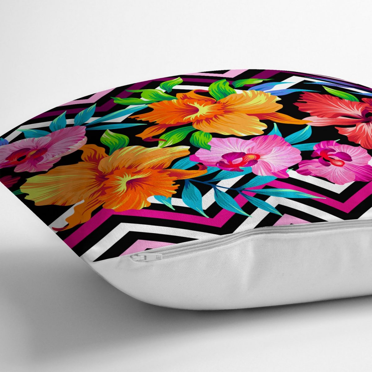 Zigzag ve Çiçekler Özel Tasarım Dekoratif Yastık Kırlent Kılıfı Realhomes